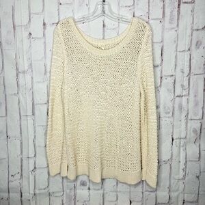 Eileen Fisher Chunky Open Knit Sweater Size L Ivory Scoop Neck Beach Coastal